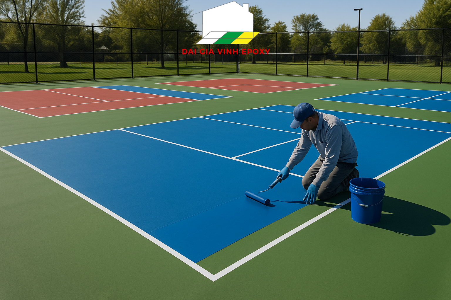 Thi công sơn sân Pickleball tại Dĩ An